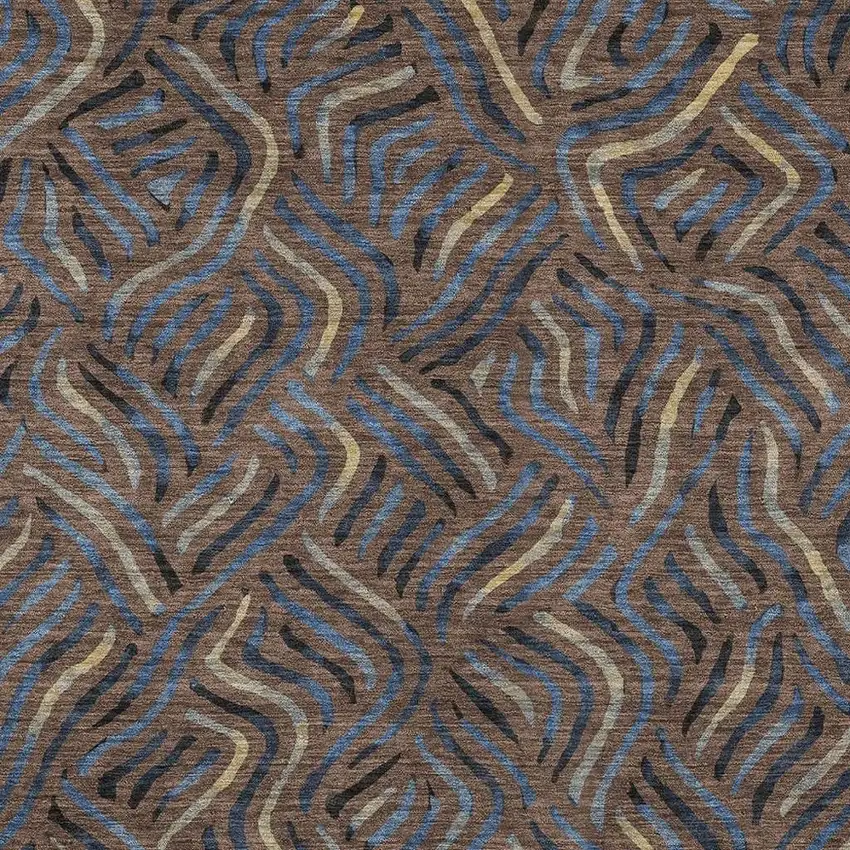 Brown And Black Abstract Washable Indoor Outdoor Area Rug Photo 2