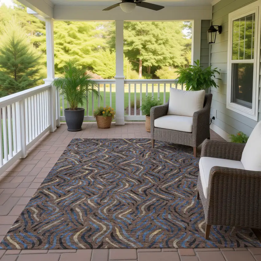 Brown And Black Abstract Washable Indoor Outdoor Area Rug Photo 4
