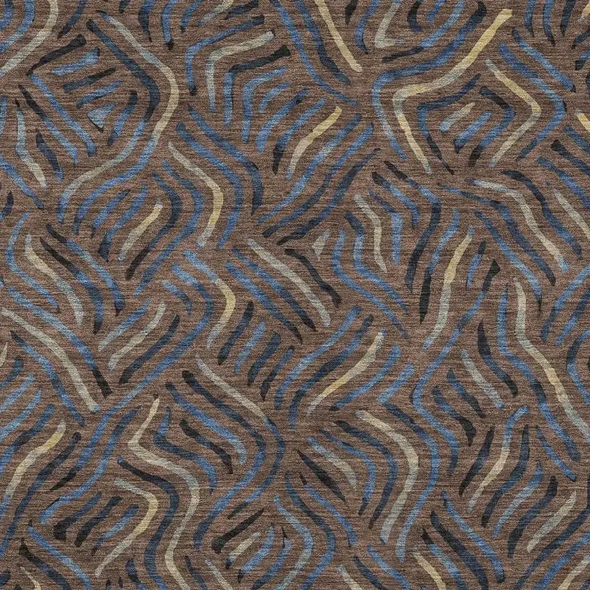 Brown And Black Abstract Washable Indoor Outdoor Area Rug Photo 2