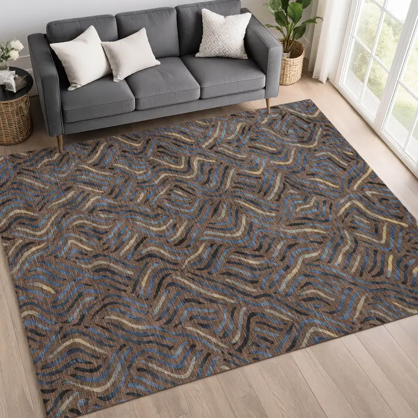 Brown And Black Abstract Washable Indoor Outdoor Area Rug Photo 6