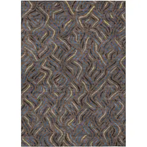Photo of Brown And Black Abstract Washable Indoor Outdoor Area Rug