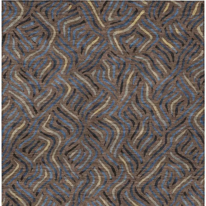 Brown And Black Abstract Washable Indoor Outdoor Area Rug Photo 3