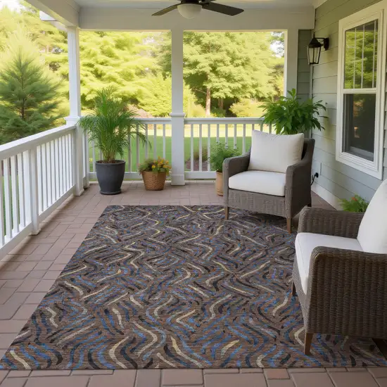 Brown And Black Abstract Washable Indoor Outdoor Area Rug Photo 4