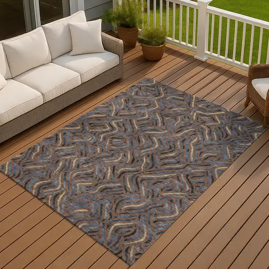 Brown And Black Abstract Washable Indoor Outdoor Area Rug Photo 7