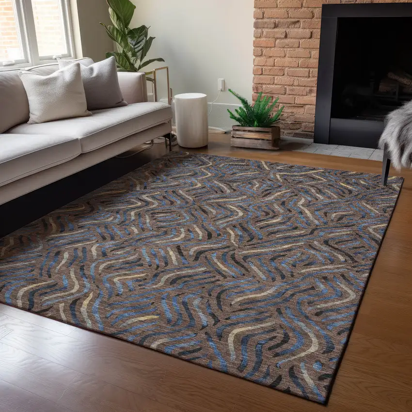 Brown And Black Abstract Washable Indoor Outdoor Area Rug Photo 5