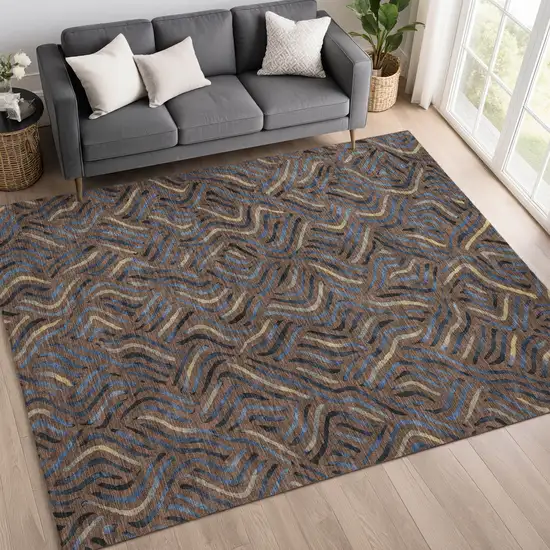 Brown And Black Abstract Washable Indoor Outdoor Area Rug Photo 6