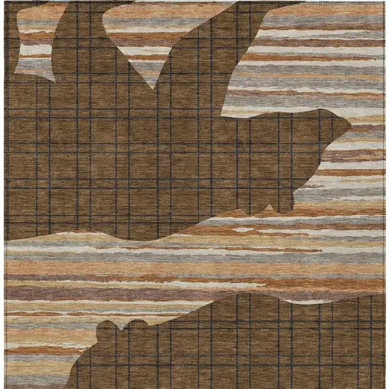 Brown And Black Abstract Washable Indoor Outdoor Area Rug Photo 3