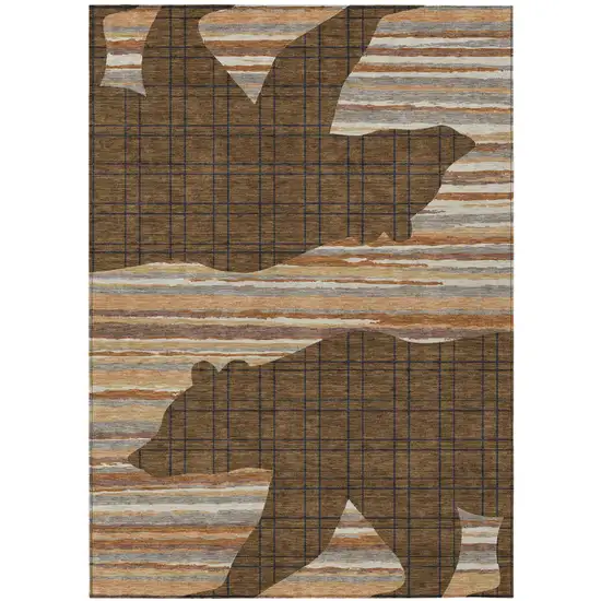 Brown And Black Abstract Washable Indoor Outdoor Area Rug Photo 1