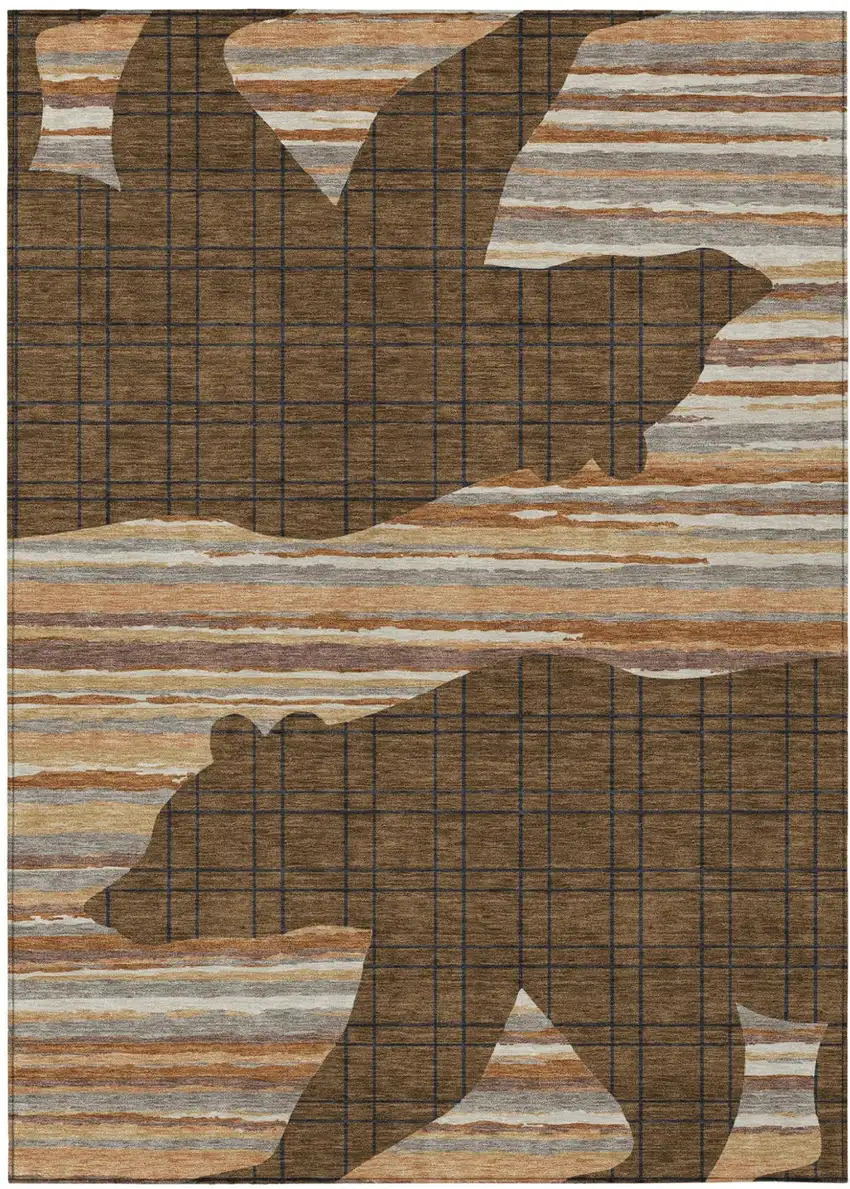 Brown And Black Abstract Washable Indoor Outdoor Area Rug Photo 1