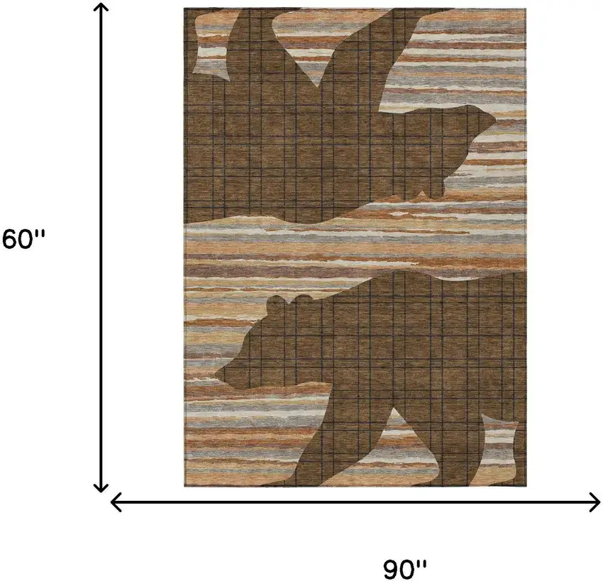 Brown And Black Abstract Washable Indoor Outdoor Area Rug Photo 6