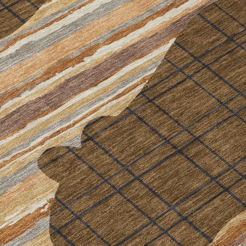 Brown And Black Abstract Washable Indoor Outdoor Area Rug Photo 5