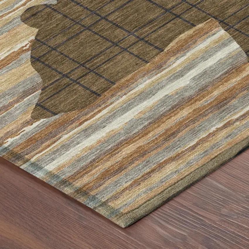 Brown And Black Abstract Washable Indoor Outdoor Area Rug Photo 4