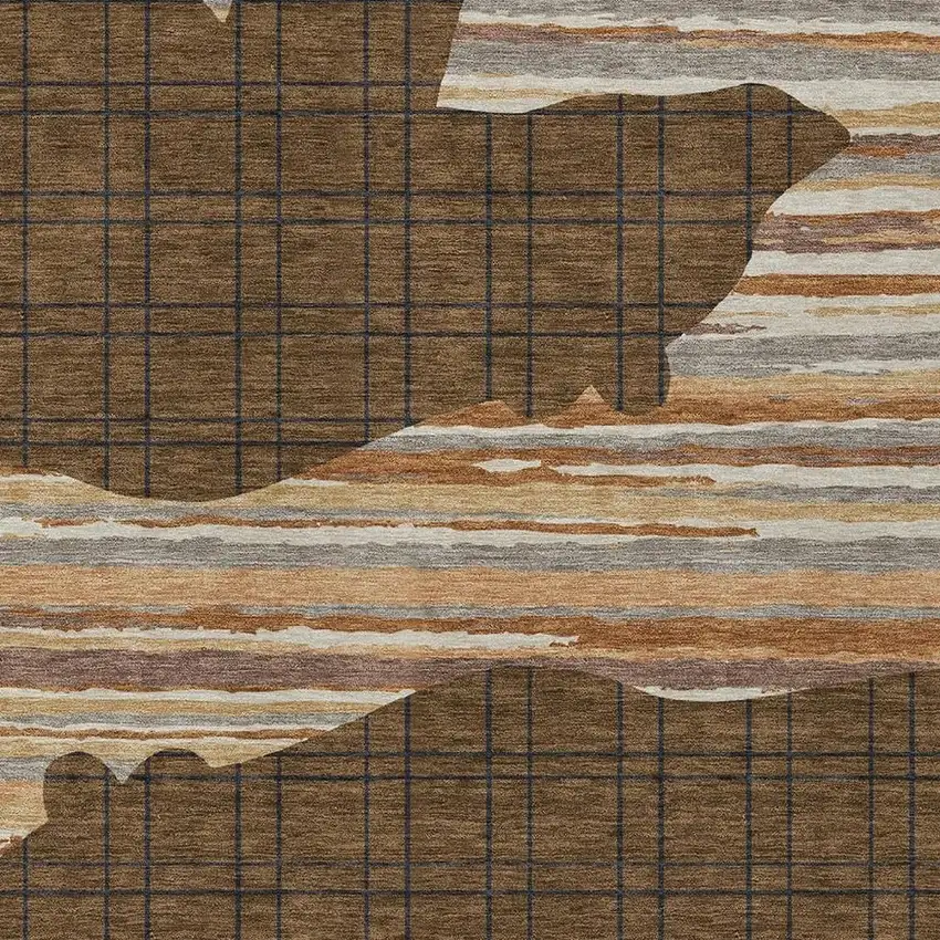 Brown And Black Abstract Washable Indoor Outdoor Area Rug Photo 2