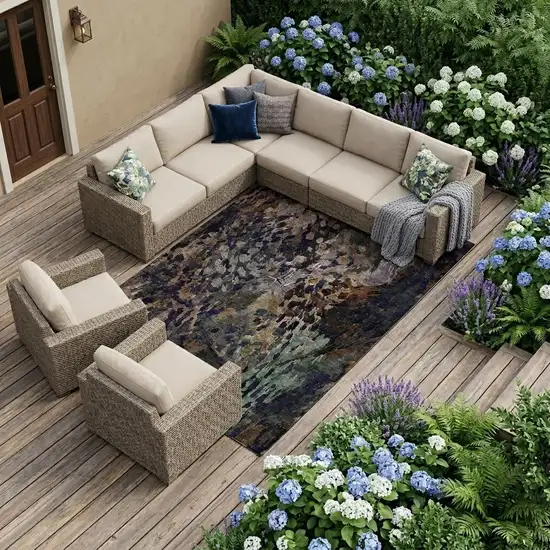 Brown And Black Abstract Washable Indoor Outdoor Area Rug Photo 1