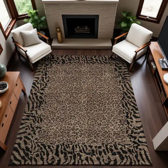 Brown And Black Animal Print Washable Area Rug With UV Protection Photo 5