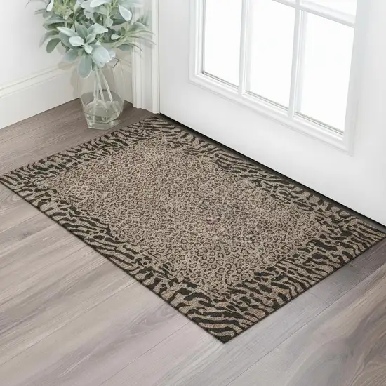 Brown And Black Animal Print Washable Area Rug With UV Protection Photo 2