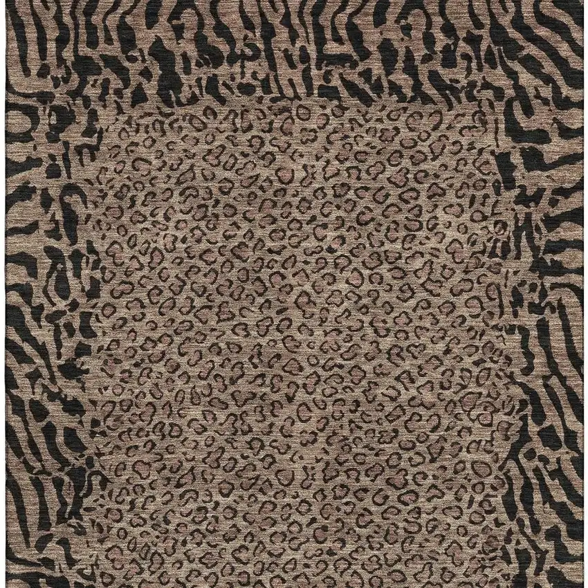 Brown And Black Animal Print Washable Area Rug With UV Protection Photo 4