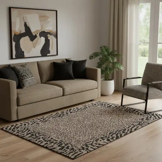 Brown And Black Animal Print Washable Area Rug With UV Protection Photo 2