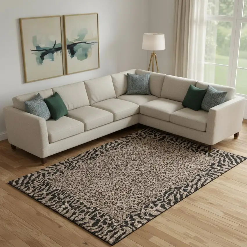 Brown And Black Animal Print Washable Area Rug With UV Protection Photo 2