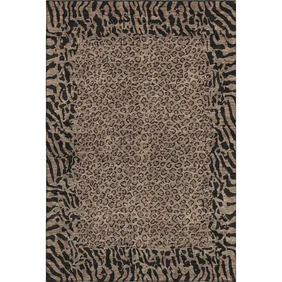 Brown And Black Animal Print Washable Area Rug With UV Protection Photo 1