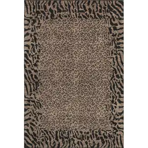 Photo of Brown And Black Animal Print Washable Area Rug With UV Protection