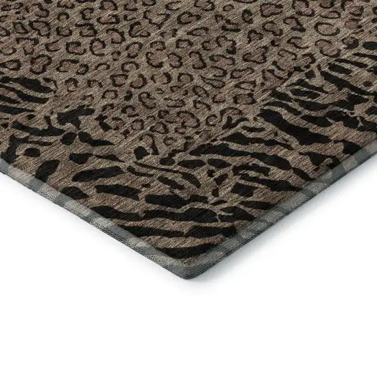 Brown And Black Animal Print Washable Area Rug With UV Protection Photo 7