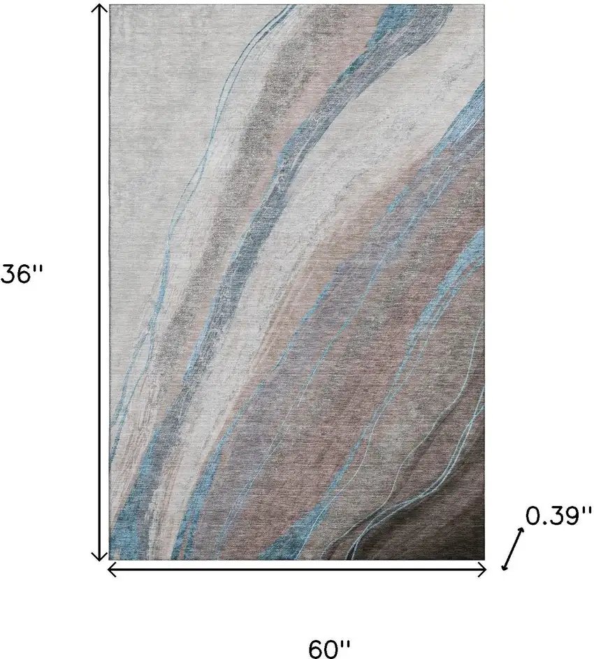 Brown And Blue Abstract Washable Area Rug With UV Protection Photo 9