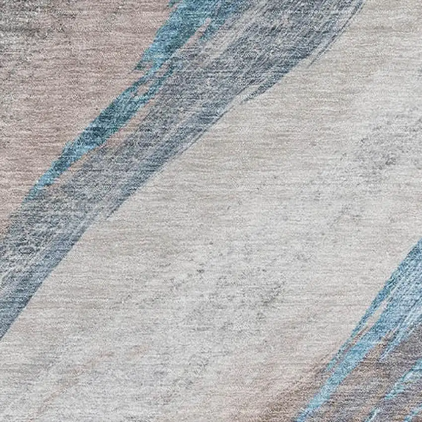 Brown And Blue Abstract Washable Area Rug With UV Protection Photo 3