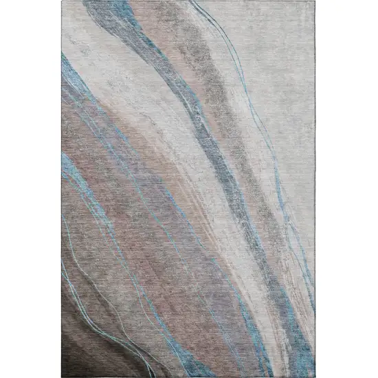 Brown And Blue Abstract Washable Area Rug With UV Protection Photo 4