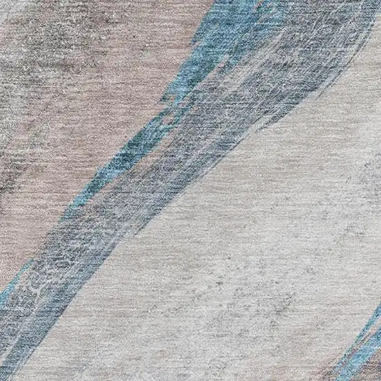 Brown And Blue Abstract Washable Area Rug With UV Protection Photo 3