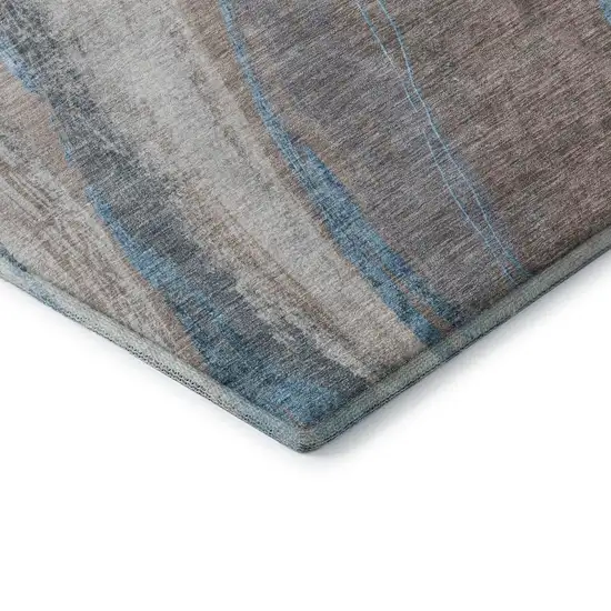 Brown And Blue Abstract Washable Area Rug With UV Protection Photo 7