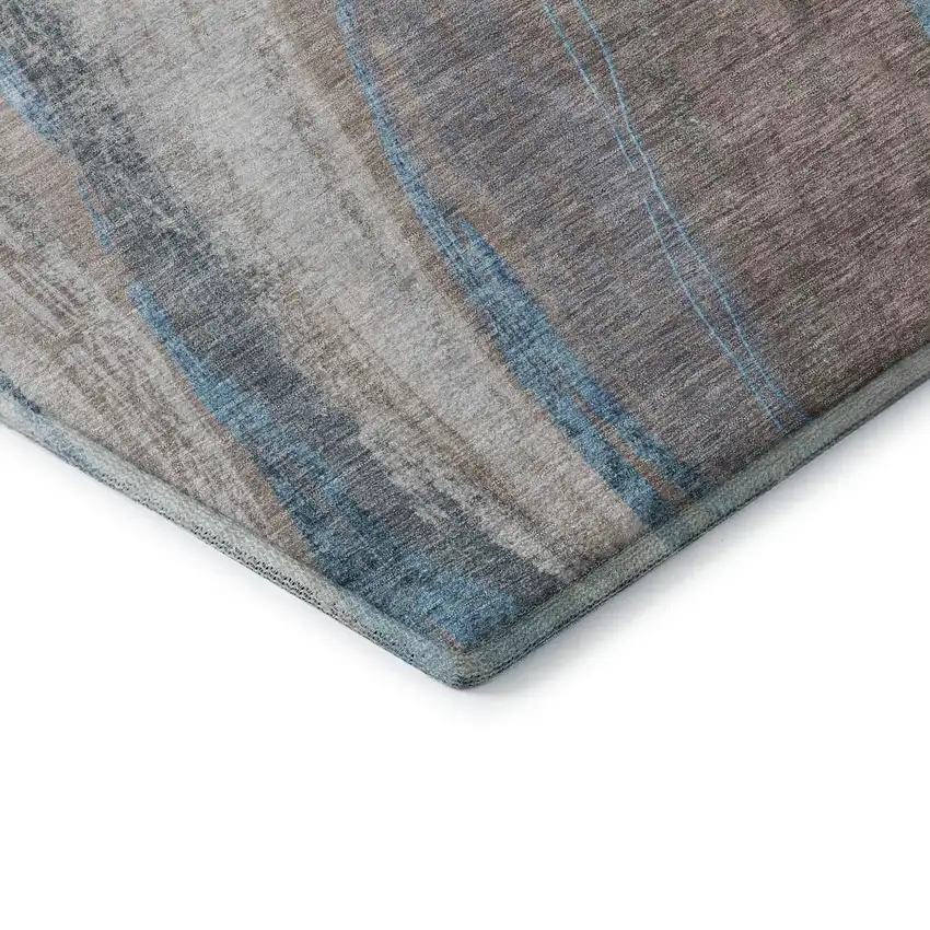 Brown And Blue Abstract Washable Area Rug With UV Protection Photo 7
