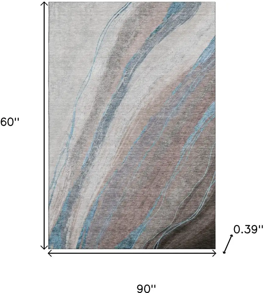 Brown And Blue Abstract Washable Area Rug With UV Protection Photo 9