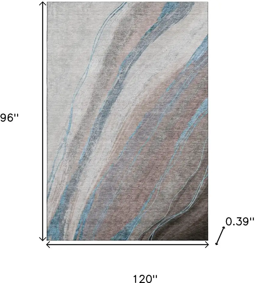 Brown And Blue Abstract Washable Area Rug With UV Protection Photo 9