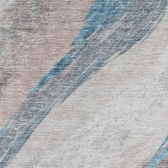 Brown And Blue Abstract Washable Area Rug With UV Protection Photo 3