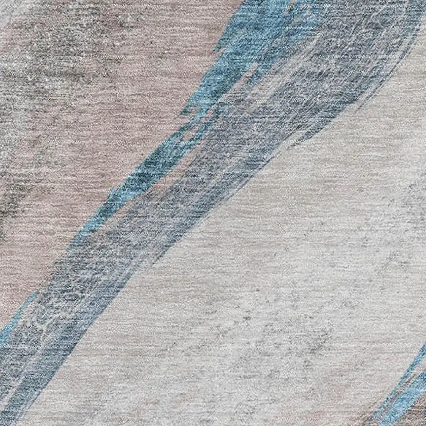 Brown And Blue Abstract Washable Area Rug With UV Protection Photo 3