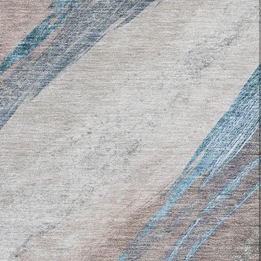 Brown And Blue Abstract Washable Area Rug With UV Protection Photo 3
