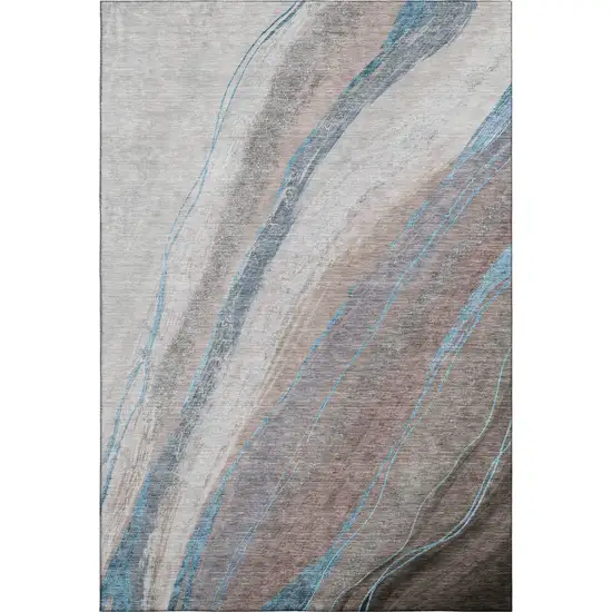 Brown And Blue Abstract Washable Area Rug With UV Protection Photo 1