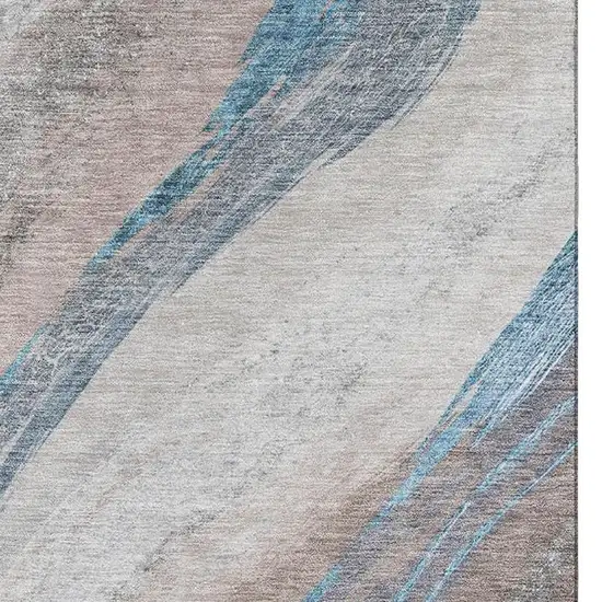 Brown And Blue Abstract Washable Area Rug With UV Protection Photo 4