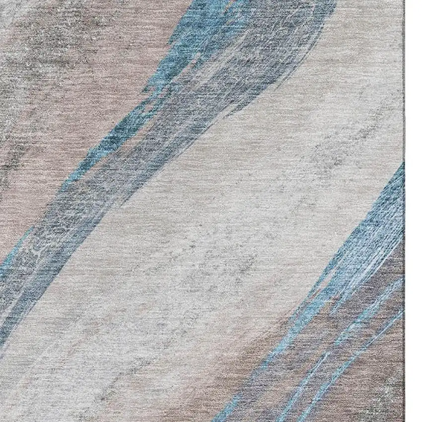 Brown And Blue Abstract Washable Area Rug With UV Protection Photo 3