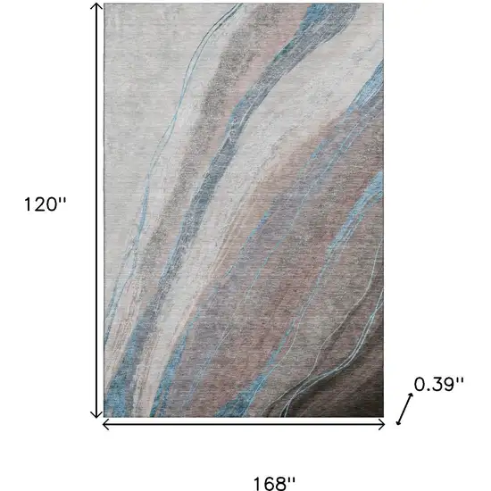 Brown And Blue Abstract Washable Area Rug With UV Protection Photo 9