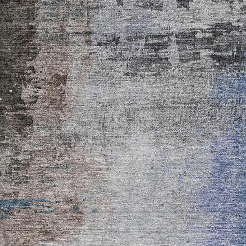 Brown And Blue Abstract Washable Area Rug With UV Protection Photo 3