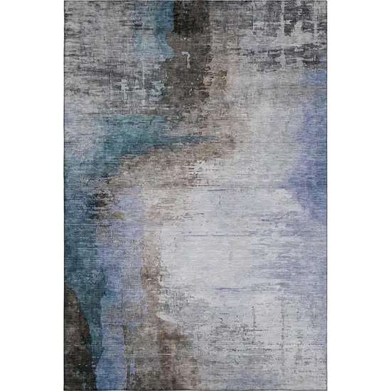 Brown And Blue Abstract Washable Area Rug With UV Protection Photo 1