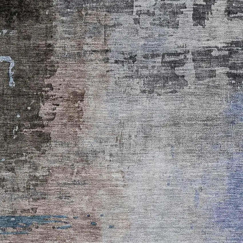 Brown And Blue Abstract Washable Area Rug With UV Protection Photo 7