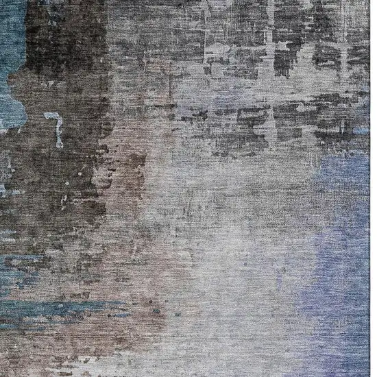 Brown And Blue Abstract Washable Area Rug With UV Protection Photo 8