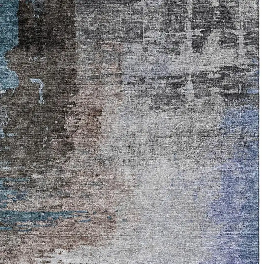 Brown And Blue Abstract Washable Area Rug With UV Protection Photo 8