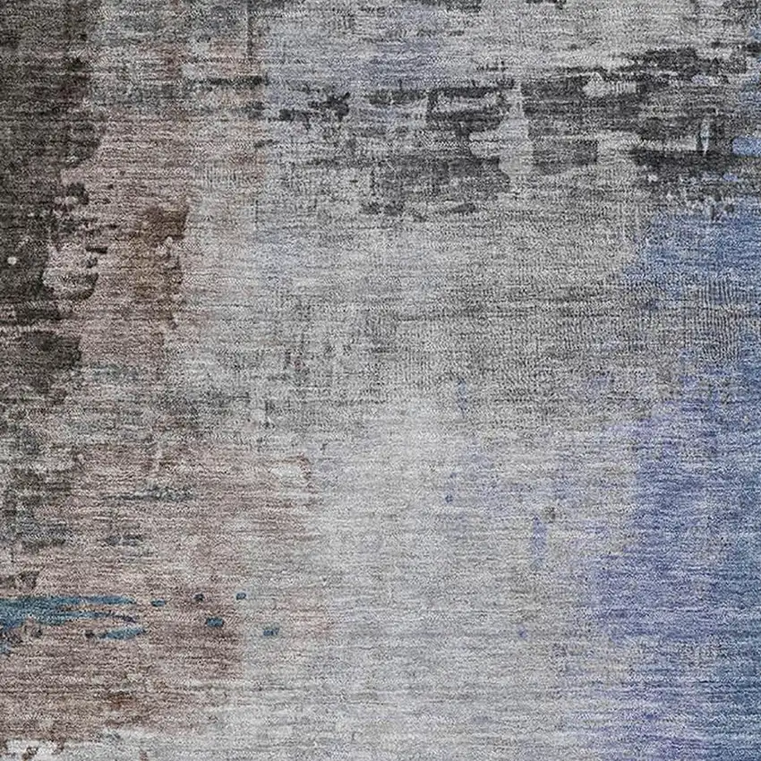 Brown And Blue Abstract Washable Area Rug With UV Protection Photo 7