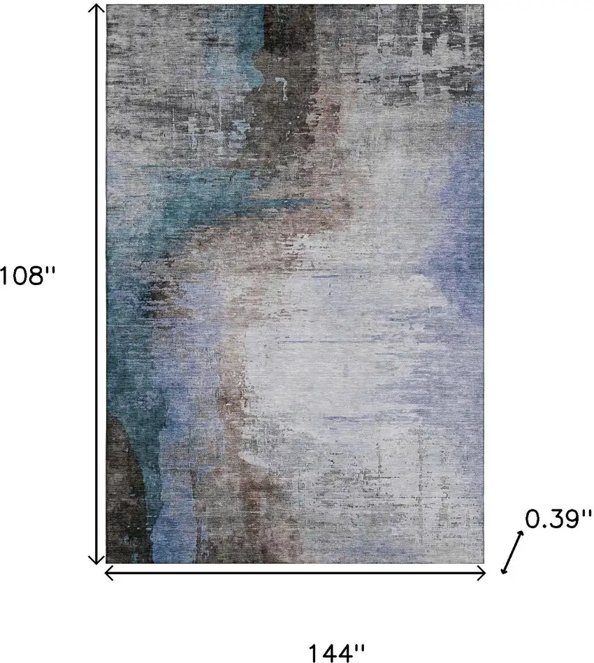 Brown And Blue Abstract Washable Area Rug With UV Protection Photo 9