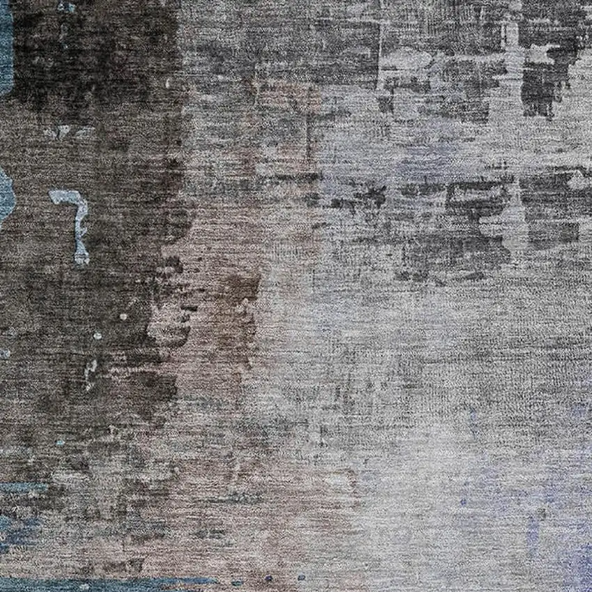 Brown And Blue Abstract Washable Area Rug With UV Protection Photo 3