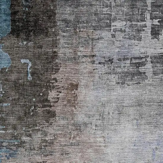 Brown And Blue Abstract Washable Area Rug With UV Protection Photo 3